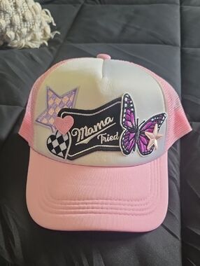 Pink Mesh Trucker Cap with Butterfly "Mama Tried" Patch